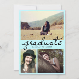 Niedliche Graduiertenkalligrafie Drei Foto Blau Einladung