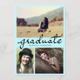 Niedliche Graduiertenkalligrafie Drei Foto Blau Einladung
