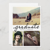 Niedliche Graduiertenkalligraphie Drei Foto Einladung (Vorne/Hinten)