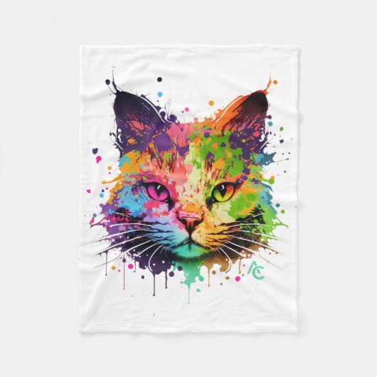 Niedliche Graffiti Neon Tinte Splash Katze Fleecedecke (Vorderseite)