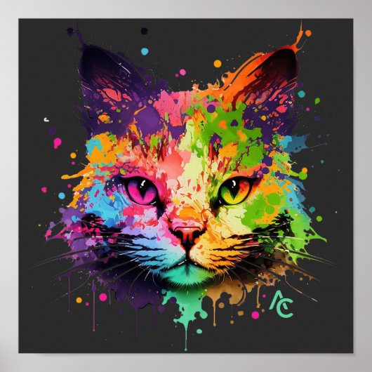 Niedliche Graffiti Neon Tinte Splash Katze Poster (Vorne)