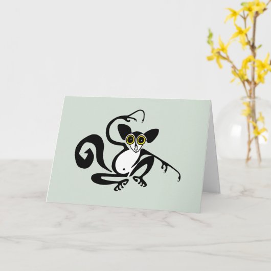 Niedliche Grafik AYE-AYE - Wildtiere - Grün Karte (Gelbe Blume)