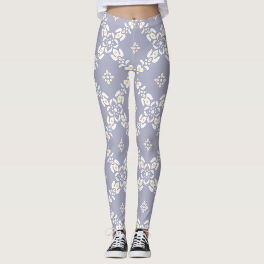 niedliche, grau-lila Muster Leggings (Vorderseite)