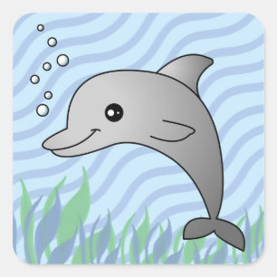 Niedliche graue Dolphin in blauem Wasser Quadratischer Aufkleber