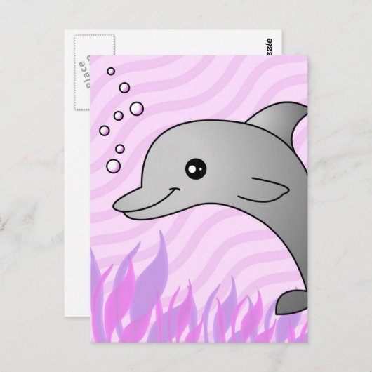 Niedliche graue Dolphin in rosa Wasser Postkarte (Vorne/Hinten)