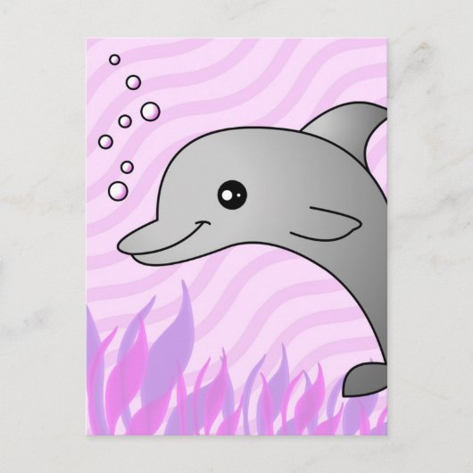 Niedliche graue Dolphin in rosa Wasser Postkarte (Vorderseite)