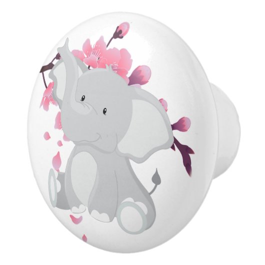 Niedliche graue Elefantenrosa japanische Kirschblü Keramikknauf (Rechts)