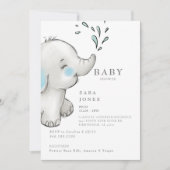 Niedliche Graue Elephant Baby Dusche Einladung (Vorderseite)