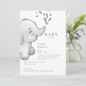 Niedliche Graue Elephant Baby Dusche Einladung (Stehend Vorderseite)