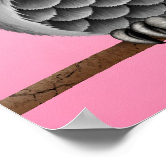 Niedliche, graue Eule mit Brille, rosa Poster (Ecke)