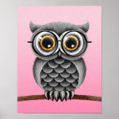 Niedliche, graue Eule mit Brille, rosa Poster (Vorne)