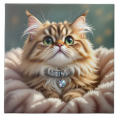 Niedliche graue Fluffy Tabby Katze mit Diamond Col Fliese (Vorderseite)