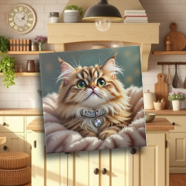 Niedliche graue Fluffy Tabby Katze mit Diamond Col Fliese