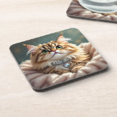 Niedliche graue Fluffy Tabby Katze mit Diamond Col Getränkeuntersetzer (Linke Seite)