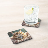 Niedliche graue Fluffy Tabby Katze mit Diamond Col Getränkeuntersetzer (Rechte Seite)