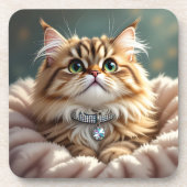 Niedliche graue Fluffy Tabby Katze mit Diamond Col Getränkeuntersetzer (Vorderseite)