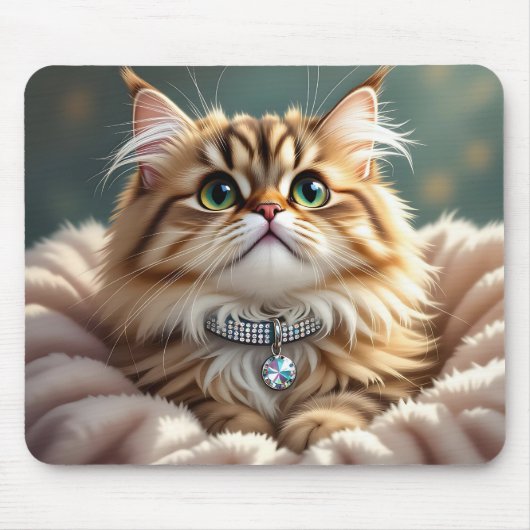 Niedliche graue Fluffy Tabby Katze mit Diamond Col Mousepad (Vorne)