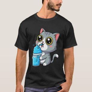 Niedliche Graue Getigerte Katze Trinkt Blaues Slus T-Shirt