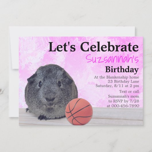 Niedliche Graue Guinea Pig Basketball Custom Party Einladung (Vorderseite)