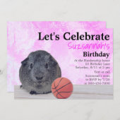 Niedliche Graue Guinea Pig Basketball Custom Party Einladung (Vorne/Hinten)