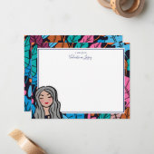 Niedliche graue Haare Lady Medium Skin Tone Person Mitteilungskarte (Vorderseite/Rückseite Beispiel)