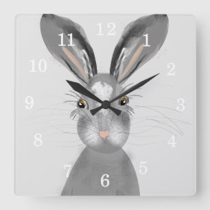 Niedliche graue Hare Whimsy-Illustration Quadratische Wanduhr