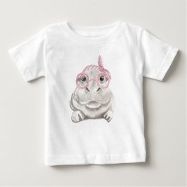 NIEDLICHE Graue HIPPO MIT PINKHAT UND CUP Baby T-shirt