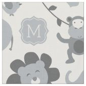 Niedliche Graue Jungle Tiere Custom Monogram Stoff (Nahaufnahme)