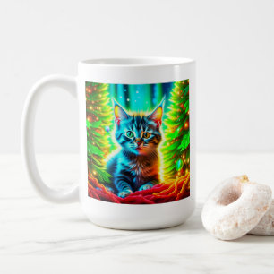 Niedliche graue Kätzchen mit Weihnachtsbäumen Kaffeetasse