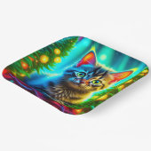 Niedliche graue Kätzchen mit Weihnachtsbäumen Pappteller (Gewinkelt)