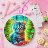 Niedliche graue Kätzchen mit Weihnachtsbäumen Pappteller (Party)