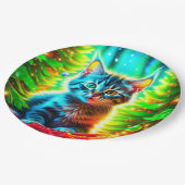 Niedliche graue Kätzchen mit Weihnachtsbäumen Pappteller (Schrägansicht)