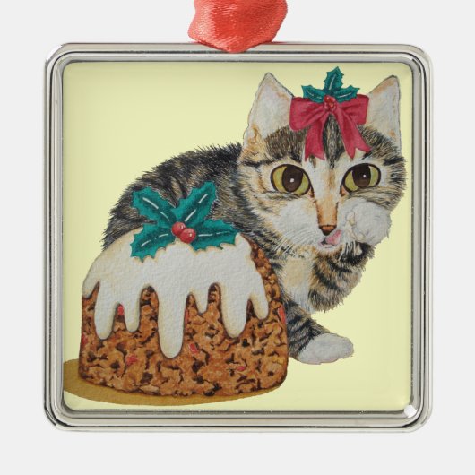 niedliche, graue Kätzchen, Weihnachtsgeschenk Silbernes Ornament (Vorne)