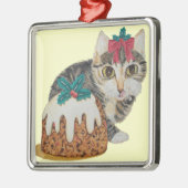 niedliche, graue Kätzchen, Weihnachtsgeschenk Silbernes Ornament (Links)