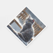 Niedliche graue Katze auf einer Schneedecke Serviette (Ecke)