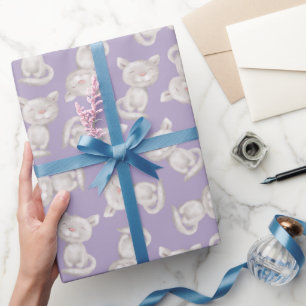 Niedliche graue Katze Einfache Lila Tiere Geburtst Geschenkpapier