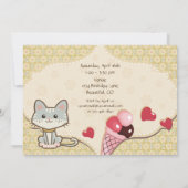 Niedliche graue Katze, Eiscreme und Blume Geburtst Einladung (Rückseite)