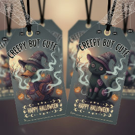 Niedliche, graue Katze Happy Halloween Geschenkanhänger