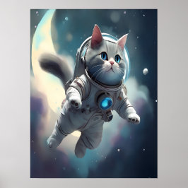 Niedliche graue Katze im Weltraum Poster