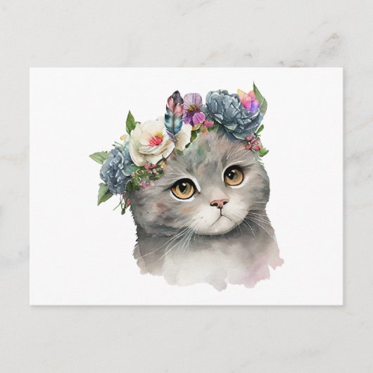 Niedliche graue Katze mit Blume Katzenjammer Postkarte (Vorderseite)