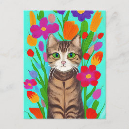 Niedliche graue Katze mit farbigen Blume Postkarte