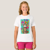 Niedliche graue Katze mit farbigen Blume T-Shirt (Vorne ganz)