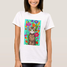 Niedliche graue Katze mit farbigen Blume T-Shirt