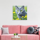 Niedliche graue Katze mit gelben Augen Ai Art Leinwanddruck (Insitu (Wohnzimmer))