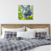 Niedliche graue Katze mit gelben Augen Ai Art Leinwanddruck (Insitu (Schlafzimmer))
