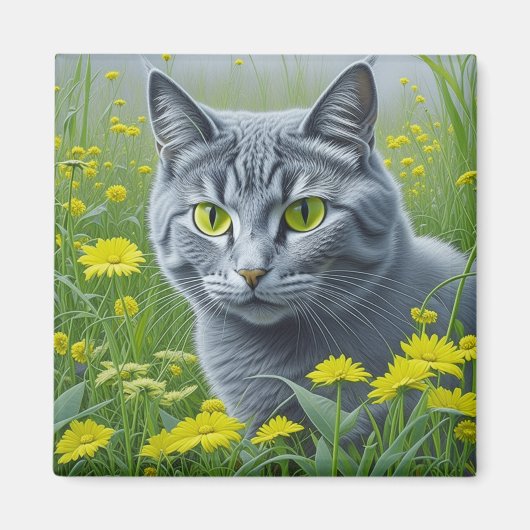 Niedliche graue Katze mit gelben Augen Ai Art Magnet (Vorne)