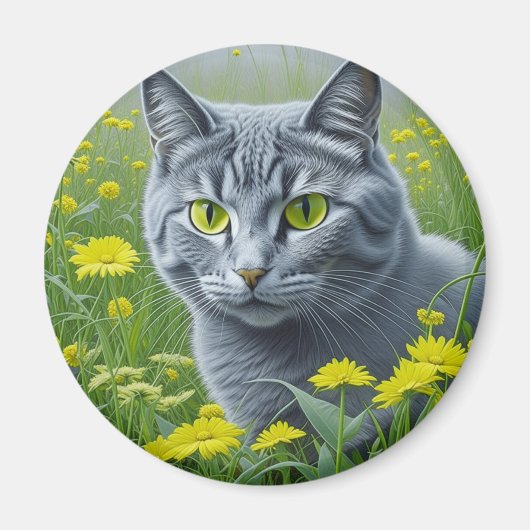 Niedliche graue Katze mit gelben Augen Ai Art Magnet (Vorne)