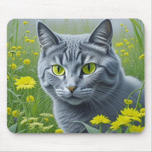 Niedliche graue Katze mit gelben Augen Ai Art Mousepad
