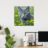 Niedliche graue Katze mit gelben Augen Ai Art Poster (Heimbüro)