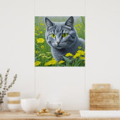 Niedliche graue Katze mit gelben Augen Ai Art Poster (Küche)